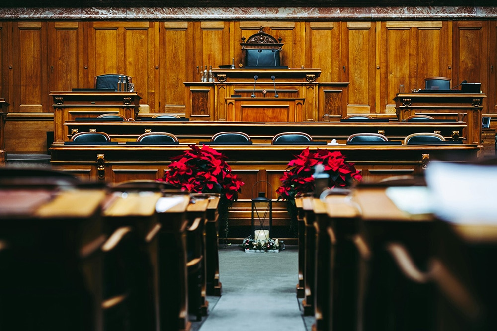 Courtroom Holiday Decor Poinsettias Lantern